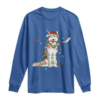Funny Christmas Husky Ice Hockey Player Holiday Gift Long Sleeve Shirt - Wonder Print Shop