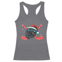 Christmas Ice Hockey Helmet Santa Racerback Tank Top Funny Xmas Gift - Wonder Print Shop