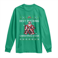 Best Pucking Christmas Ever Long Sleeve Shirt Santa Hockey Goalie Ugly Sweater Gift - Wonder Print Shop