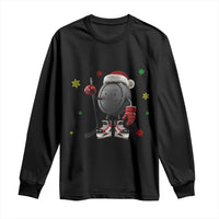 Funny Ice Hockey Holiday Gift Long Sleeve Shirt Cute Puck Wearing Santa Hat - Wonder Print Shop