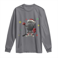 Funny Ice Hockey Holiday Gift Long Sleeve Shirt Cute Puck Wearing Santa Hat - Wonder Print Shop