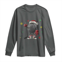 Funny Ice Hockey Holiday Gift Long Sleeve Shirt Cute Puck Wearing Santa Hat - Wonder Print Shop