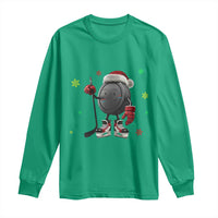 Funny Ice Hockey Holiday Gift Long Sleeve Shirt Cute Puck Wearing Santa Hat - Wonder Print Shop