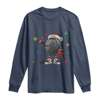 Funny Ice Hockey Holiday Gift Long Sleeve Shirt Cute Puck Wearing Santa Hat - Wonder Print Shop