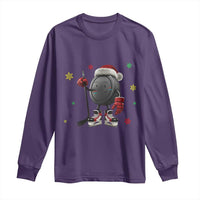 Funny Ice Hockey Holiday Gift Long Sleeve Shirt Cute Puck Wearing Santa Hat - Wonder Print Shop