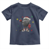 Funny Ice Hockey Holiday Gift Toddler T Shirt Cute Puck Wearing Santa Hat - Wonder Print Shop