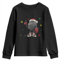 Funny Ice Hockey Holiday Gift Youth Sweatshirt Cute Puck Wearing Santa Hat - Wonder Print Shop