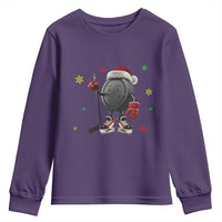 Funny Ice Hockey Holiday Gift Youth Sweatshirt Cute Puck Wearing Santa Hat - Wonder Print Shop