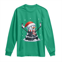 Hockey Puck Snowman Long Sleeve Shirt Funny Holiday Christmas Gift - Wonder Print Shop