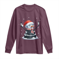Hockey Puck Snowman Long Sleeve Shirt Funny Holiday Christmas Gift - Wonder Print Shop