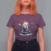 Hockey Puck Snowman T Shirt For Women Funny Holiday Christmas Gift - Wonder Print Shop