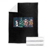 Funny Ice Hockey Christmas Gift Throw Blanket Santa Snowman And Gingerbread Playing Together - Wonder Print Shop