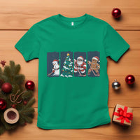 Funny Ice Hockey Christmas Gift T Shirt Santa Snowman And Gingerbread Playing Together - Wonder Print Shop