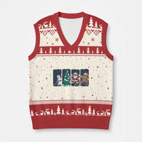 Funny Ice Hockey Xmas Gift V-Neck Knit Sweater Vest Santa Snowman And Gingerbread Playing Together - Wonder Print Shop