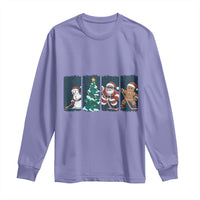 Funny Ice Hockey Christmas Gift Long Sleeve Shirt Santa Snowman And Gingerbread Playing Together - Wonder Print Shop