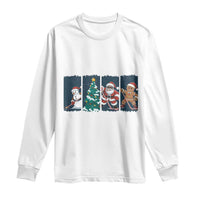 Funny Ice Hockey Christmas Gift Long Sleeve Shirt Santa Snowman And Gingerbread Playing Together - Wonder Print Shop