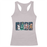 Funny Ice Hockey Christmas Gift Racerback Tank Top Santa Snowman And Gingerbread Playing Together - Wonder Print Shop