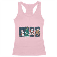 Funny Ice Hockey Christmas Gift Racerback Tank Top Santa Snowman And Gingerbread Playing Together - Wonder Print Shop