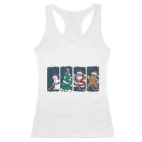 Funny Ice Hockey Christmas Gift Racerback Tank Top Santa Snowman And Gingerbread Playing Together - Wonder Print Shop
