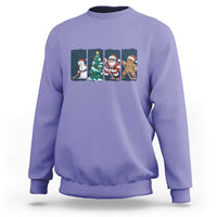 Funny Ice Hockey Christmas Gift Sweatshirt Santa Snowman And Gingerbread Playing Together - Wonder Print Shop