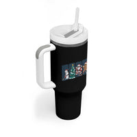 Funny Ice Hockey Christmas Gift Tumbler With Handle Santa Snowman And Gingerbread Playing Together - Wonder Print Shop