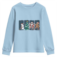 Funny Ice Hockey Christmas Gift Youth Sweatshirt Santa Snowman And Gingerbread Playing Together - Wonder Print Shop