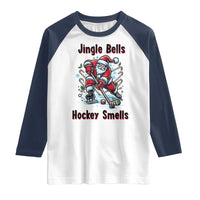 Jingle Bells Hockey Smells Raglan Shirt Funny Santa Ice Hockey Christmas Gift - Wonder Print Shop