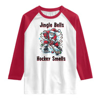 Jingle Bells Hockey Smells Raglan Shirt Funny Santa Ice Hockey Christmas Gift - Wonder Print Shop