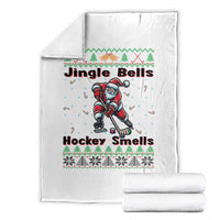 Ugly Christmas Sweater Santa Playing Hockey Throw Blanket Jingle Bells Hockey Smells - Wonder Print Shop