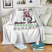 Ugly Christmas Sweater Santa Playing Hockey Throw Blanket Jingle Bells Hockey Smells - Wonder Print Shop