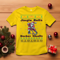 Ugly Christmas Sweater Santa Playing Hockey T Shirt Jingle Bells Hockey Smells - Wonder Print Shop