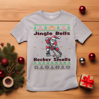 Ugly Christmas Sweater Santa Playing Hockey T Shirt Jingle Bells Hockey Smells - Wonder Print Shop