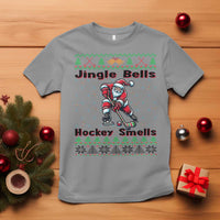 Ugly Christmas Sweater Santa Playing Hockey T Shirt Jingle Bells Hockey Smells - Wonder Print Shop