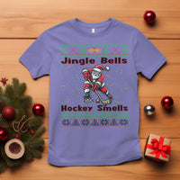 Ugly Christmas Sweater Santa Playing Hockey T Shirt Jingle Bells Hockey Smells - Wonder Print Shop