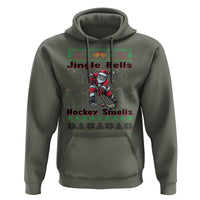 Ugly Christmas Sweater Santa Playing Hockey Hoodie Jingle Bells Hockey Smells - Wonder Print Shop