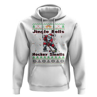 Ugly Christmas Sweater Santa Playing Hockey Hoodie Jingle Bells Hockey Smells - Wonder Print Shop