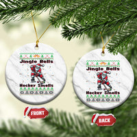 Ugly Christmas Sweater Santa Playing Hockey Ceramic Ornament Jingle Bells Hockey Smells - Wonder Print Shop
