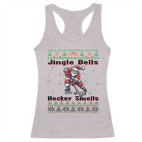Ugly Christmas Sweater Santa Playing Hockey Racerback Tank Top Jingle Bells Hockey Smells - Wonder Print Shop