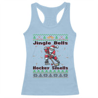 Ugly Christmas Sweater Santa Playing Hockey Racerback Tank Top Jingle Bells Hockey Smells - Wonder Print Shop