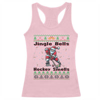 Ugly Christmas Sweater Santa Playing Hockey Racerback Tank Top Jingle Bells Hockey Smells - Wonder Print Shop