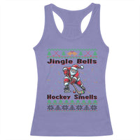Ugly Christmas Sweater Santa Playing Hockey Racerback Tank Top Jingle Bells Hockey Smells - Wonder Print Shop
