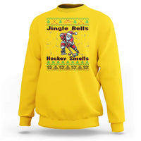 Ugly Christmas Sweater Santa Playing Hockey Sweatshirt Jingle Bells Hockey Smells - Wonder Print Shop