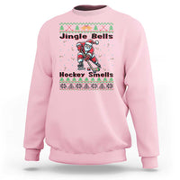 Ugly Christmas Sweater Santa Playing Hockey Sweatshirt Jingle Bells Hockey Smells - Wonder Print Shop