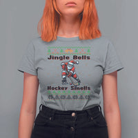 Ugly Christmas Sweater Santa Playing Hockey T Shirt For Women Jingle Bells Hockey Smells - Wonder Print Shop