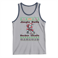 Ugly Christmas Sweater Santa Playing Hockey Tank Top Jingle Bells Hockey Smells - Wonder Print Shop