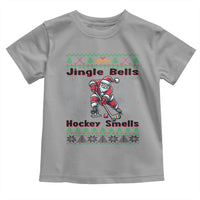 Ugly Christmas Sweater Santa Playing Hockey Toddler T Shirt Jingle Bells Hockey Smells - Wonder Print Shop