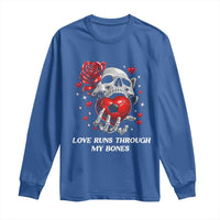 Love Runs Through My Bones Long Sleeve Shirt Funny Skeleton Soccer Gift