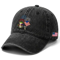 Funny Patriotic Frog Washed Cotton Baseball Cap Celebrating 250 Years Of Freedom