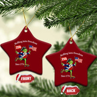 Funny Patriotic Frog Ceramic Ornament Rolling Into 250 Years Of Liberty
