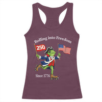 Funny Patriotic Frog Racerback Tank Top Rolling Into 250 Years Of Liberty